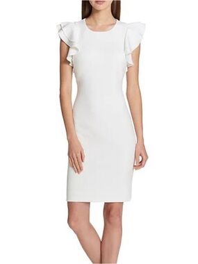 TOMMY HILFIGER White Short Flutter Cap Sleeve Scuba Sheath Dress--NWT--10